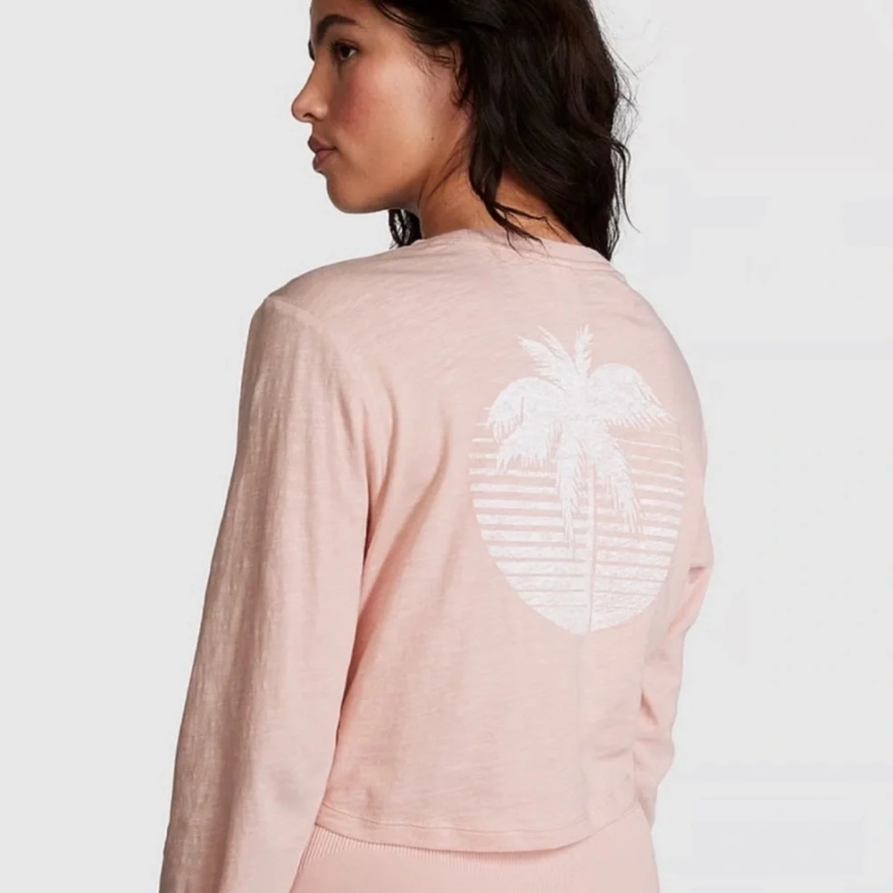 NWT PINK Victoria’s Secret Premium Cotton Cropped Long-Sleeve T-Shirt